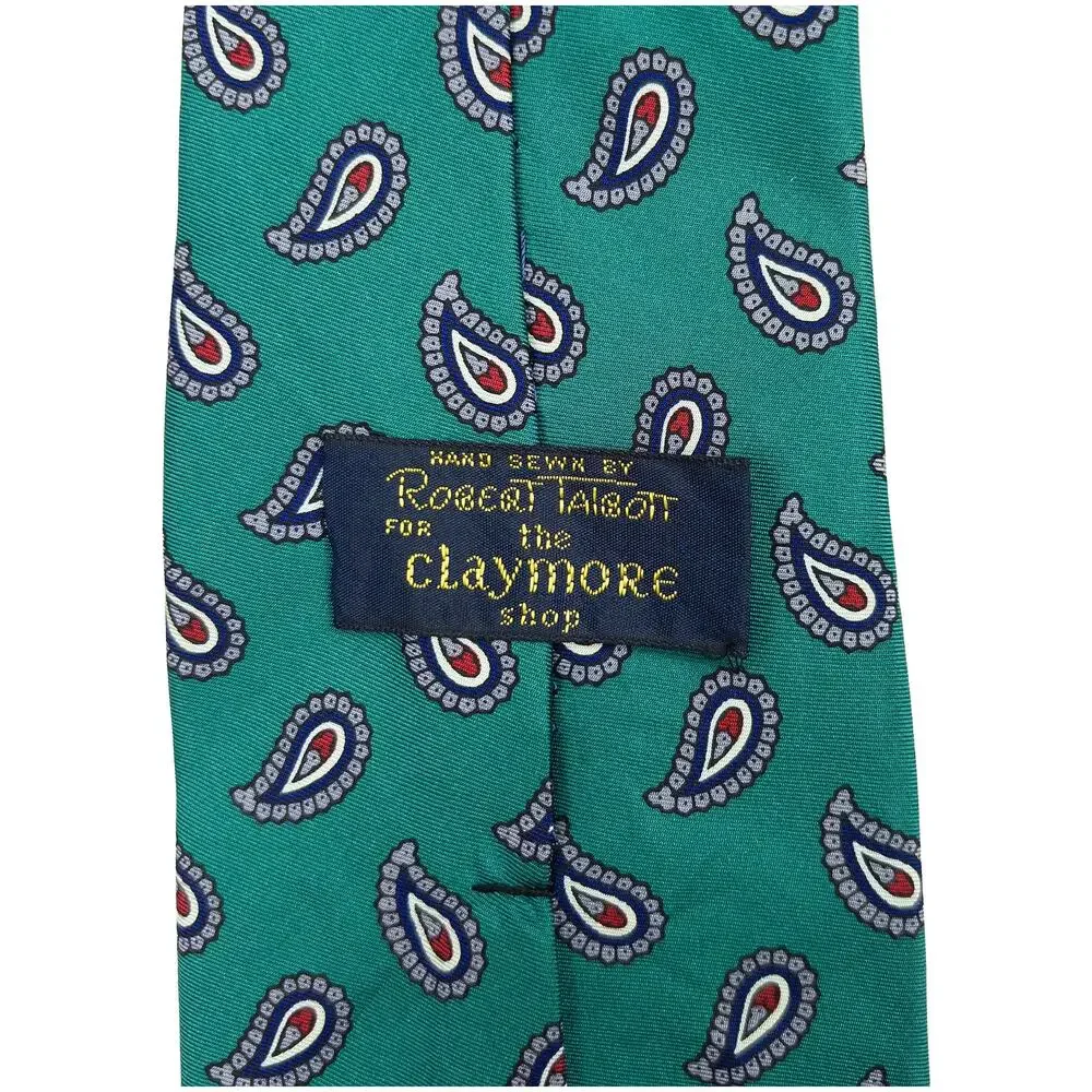 Robert Talbott Silk Tie Men Green Paisley Claymore Shop Hand Sewn USA